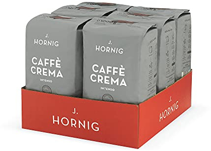 J. Hornig Kaffeebohnen Espresso, Caffè Crema Intenso, 6x1kg Vorratspackung, Arabica & Robusta, kräftiger & säurearmer Kaffee mit Noten von Bitterschokolade & Karamell, Stärke 5/5