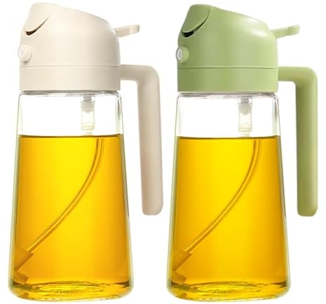 YARRAMATE Dispensador de Aceite de Oliva Juego de 2, Spray de Cocina 2 en 1 470ml, Pulverizador de Aceite de Calidad Alimentaria para Cocina, Parrilla (Blanco y Verde)