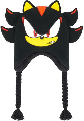 Concept One Unisex-Erwachsene Shadow, Sonic The Hedgehog, Peruanische Winter-Strickmütze mit 3D-Ohren und Quasten Beanie-Mütze, Schwarz, Einheitsgröße