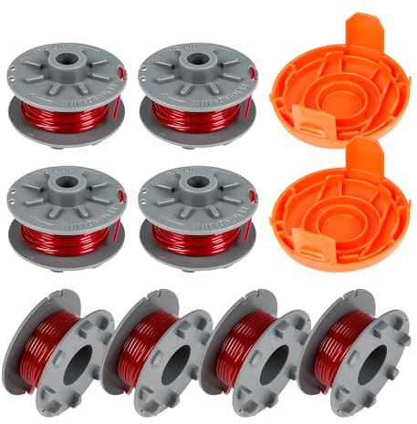 luolety Rasentrimmer-Spule für Gardena 5364-20, 1,6 mm, 6,1 m, Spulenschnur für Gardena Turbo Rasentrimmer SmallCut 2401 mit Spulenabdeckung für 05328-20 (8 Spulen + 2 Kappen)