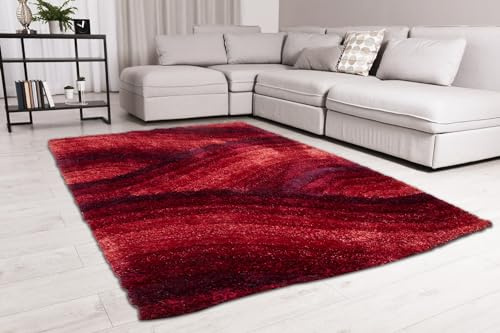 Lord of Rugs Shaggy-Teppich für Wohnzimmer, Schlafzimmer, Esszimmer, weicher Plüsch, flauschig, seidig, Bodenwellenmuster, 3D-Zottelteppich, groß, 160 x 230 cm, Fuchsia