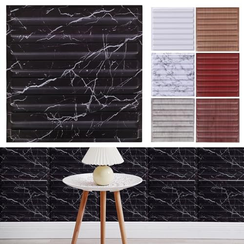 Lot de 12 panneaux muraux 3D - Plaque grillagée pour mur intérieur - Décoration murale - Panneau mural texturé 3D - Total de 1,08 m² par boîte (marbre noir)