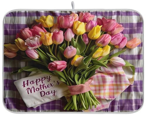 Bunter Blumenstrauß von Tulpen zum Muttertag, Abtropfmatte für Küchentheke, 40,6 x 45,7 cm, wasserabsorbierende Matte für die Küche