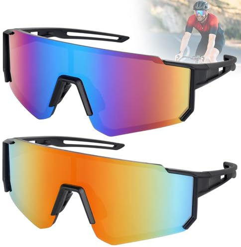 LYPPUL Schnelle Brille Rave, 2 Stück Sport Sonnenbrille, UV400 Polarisiert Fahrradbrille, Fahrradbrille Winddicht, Sonnenbrille Fahrradbrille Herren Damen für MTB Rennrad Radfahren Biking Ski Rave