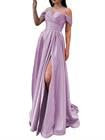 Schulterfreies Brautjungfernkleid für Damen, Satin, lang, Sweetheart, Meerjungfrau, formeller Schlitz, Abendkleid, Flieder, 42