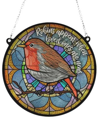 Robins Appear Stained Glass Effect Suncatcher - Garden Gift - Robin Gift - Memorial Gift (19cm)