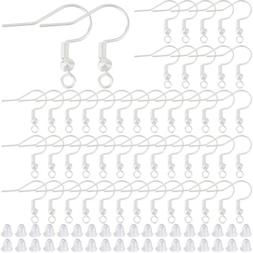 Beebeecraft 1 Box 100Pcs Fish Earring Hooks 925 Sterling Silver Plated 304 Stainless Steel French Earwire for Earring Making Supplies