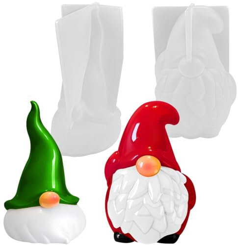 2 Pezzi Stampo in Silicone Gnomo di Natale, 3D Stampi per Candele Natalizie, 3D Silicone Moulds per la Produzione di Candele, candela aromaterapia, cioccolato, sapone, Decorazioni Natalizie Fai Da Te