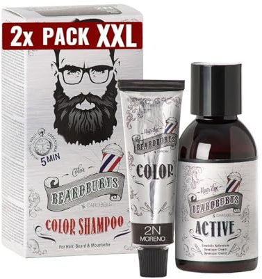Beardburys Color Shampoo | Pack 2 Tinte de Barba y Cabello Moreno en champú, Elimina las Canas y Cuida la Barba, Semipermanente, Sin Parabenos - 150ml