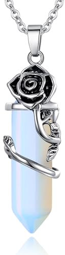 AWARDSEN Opal Edelstein Kette, Flower Crystal Necklace, Wrapped Point Anhänger Halsketten, Reiki Healing Crystals Stone Necklaces, Edelstein Quarz Schmuck für Frauen