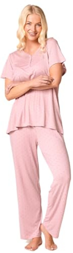 Suzy & Me Ladies Plus Size Soft Touch Jersey Pyjamas, Navy Blue with White Polka Dots (UK, Numeric, 10, 12, Regular, Regular, PINK)