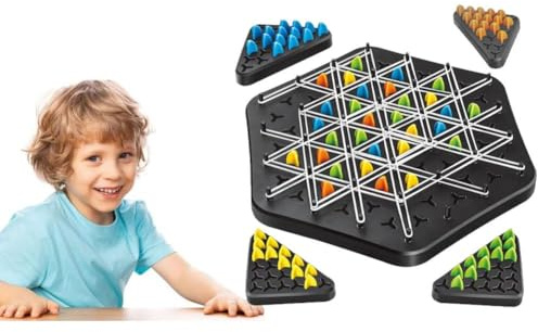 MOPQMKT Triggle Spiel, Kette Dreieck Schachspiel Interaktives Brettspiel 2 bis 4 Spieler Klassische Desktop Brettspiele für Familienfeiern und Reisen für Kinder und Erwachsene