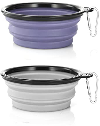 SLSON Bol à Chien Pliant en Silicone - Gamelles de Voyage Pliables pour Chiens et Chats (Gris et Violet, Petit)