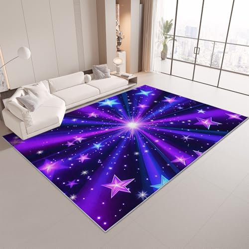 Generisch Teppich Wohnzimmer Lila Stern-Neonlicht 160x230 cm Teppich Schlafzimmer Flauschig Weich Kurzflor rutschfest Teppiche, für Flur Esszimmer KüChe und Kinderzimmer