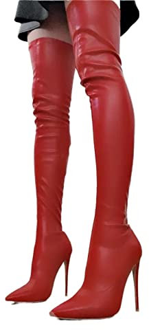 Stivali sopra Il Ginocchio da Donna Scarpe con Tacco Alto da Donna Stivali Alti da Donna Stivali Elastici con Stiletto Sexy(Rosso,43 EU)