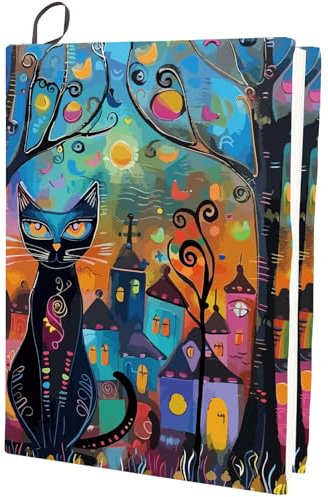 CRASPIRE Funda Elástica para Libros con Forma de Gato para Libros de Bolsillo de hasta 9 x 11 Pulgada Ajustable Reutilizable Lavable de Tela Elástica para Cuadernos de Tapa Dura Y de Bolsillo