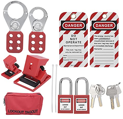 Kit de Etiqueta de Bloqueo Eléctrico con Dos Candados de seguridad: Capacidad de Bloqueo Duro - Ideal para la Caja de Herramientas - Rojo