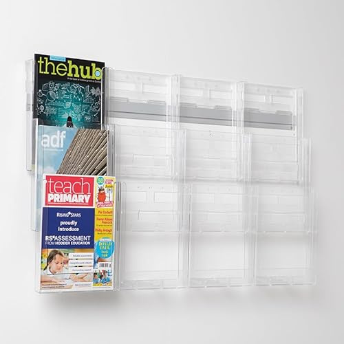 Metroplan Wall Mounted Leaflet Holder, 12 x A4 Pockets, Clear | Expanda wall mounted leaflet display, brochure dispenser and literature rack. 12 x A4 clear-view PVC pockets.