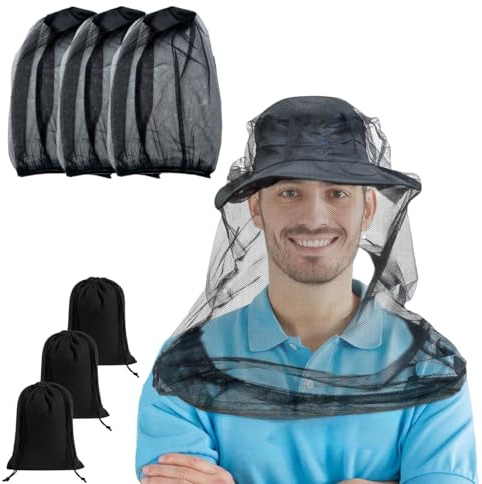 Premium Mosquito net Head for Insects, Moskitonetz Kopf 3 Pack | Ultra großes Insektenschutznetz mit extrafeinen Maschen für Camping, Wandern, Angeln, Gartenarbeit | Passt auf alle Hüte Head net