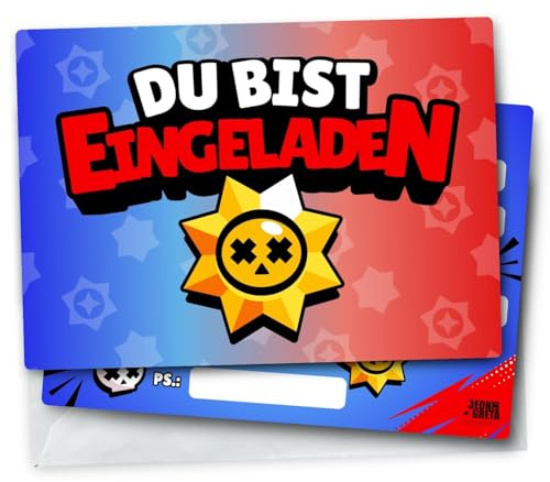 Generisch DEON & GRETA 12x Einladungskarten für Kindergeburtstag mit Passenden Umschlägen - Karten Set mit Gamin Stars Motiv