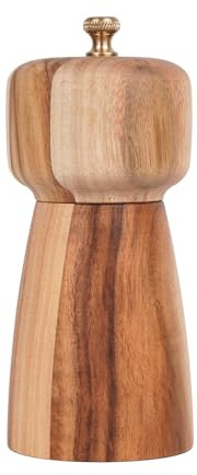 DeroTeno Salzmühle, Pfeffermühle, Keramikmahlwerk für Pfeffer und Salz, Akazienholz, 14 cm Höhe, Boden DIA: 6 cm (Tablett ist NICHT im Lieferumfang enthalten)
