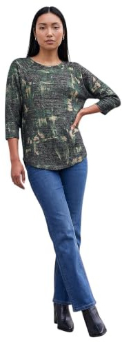Roman Originals Stretchy Top for Women UK - Ladies Jersey Blouse Smart Casual Tunic Work 3/4 Length Sleeve Round Neck Boat Neckline Flattering Autumn Winter - Deep Green - Size 16
