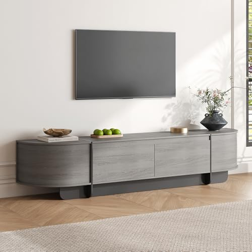 SVEYLXA 180 cm TV-Schrank für 50-70 Zoll, Langer Fernsehtisch mit Schubladen, Modernes TV-Lowboard mit großem Stauraum, Medienregal mit abgerundeten Kanten für Wohnzimmer & Schlafzimmer (Grau)