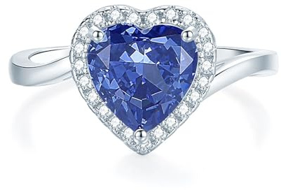 Whoiy Kreierter Tansanit Ring Weißgold 585, Ehering Damen 14k Echtgold Herz Antragsring Elegant Ring Verlobung mit Kreierter Tansanit 4ct Bandringe für Frauen Größe 49 (15.6)