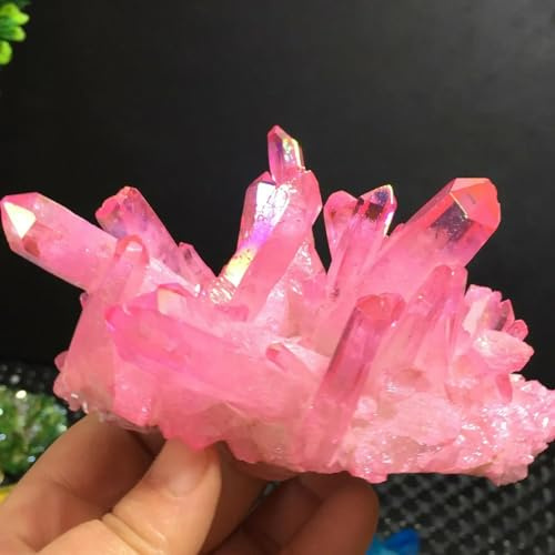 Rose Flame Aqua Aura Quartz Crystal Rainbow Titanium Bismuth Silicon Cluster Ornaments (Size : 210-300g)