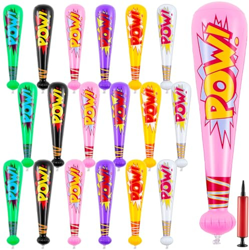 WILLBOND 18 mazze da baseball gonfiabili da 43 cm, per feste di carnevale, con 1 pompa, giocattolo a tema sportivo, per compleanno, sacchetti regalo, divertenti decorazioni estive (sei multicolori)