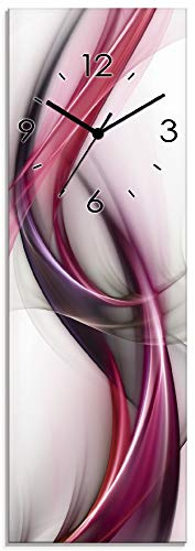 ARTLAND Wanddeko Wanduhr ohne Tickgeräusche Glas Quarzuhr 20x60 cm Rechteckig Lautlos Design Welle Abstrakt Modern Ausgefallen S8UL