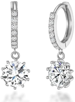 Philip Jones Silver Plated Solitaire Drop Hoop Earrings Created with Zircondia® Crystals