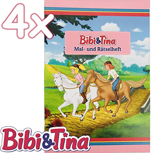 4 Mal- und Rätselhefte * BIBI & TINA * mit 12 Seiten in DIN A6 | perfekt als Mitgebsel oder Geschenk | Malbuch Malen Malblock Kinder Pferde Pony Mädchen