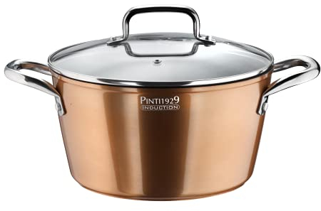 Pintinox Pentola Metallic con Coperchio Vetro, Alluminio, Diametro 28 cm, Antiaderente, Induzione