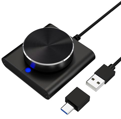 Cooidea USB Lautstärkeregler Knopf, PC/Computer Audio Lautstärkeregler Adjuster mit Einer Taste Mute/Pause-Funktion Kompatibel mit Windows/Mac OS/Linux/Android - Schwarz