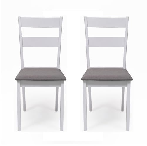 Homely - Pack de 2 sillas de Comedor o Cocina Dallas, Estructura de Madera lacada en Color Blanco, Asiento tapizado en Tela Color Gris, de 40,5x48,5x89 cm