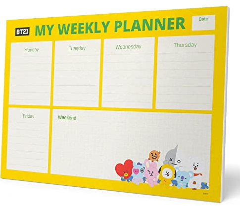 Grupo Erik Wochenplaner Block A4 Kalender Planer K-Pop BT21 -Tischplaner A4 - Tischkalender ohne Datum - Schreibtischunterlage Papier Offizielles BT21- Merchandising