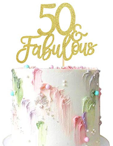3Pcs 50 & Fabulous Cake Toppers for 50th Birthday Anniversary Party Decorations - Happy 50th Cake Decorations Supplies