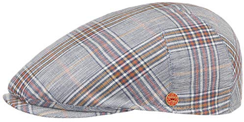 Mayser Simon Superior Leinen Anti-UV Flatcap Leinencap Schirmmütze Schiebermütze Sonnencap Herren - Made in The EU mit Schirm, Futter Frühling-Sommer - 57 cm blau
