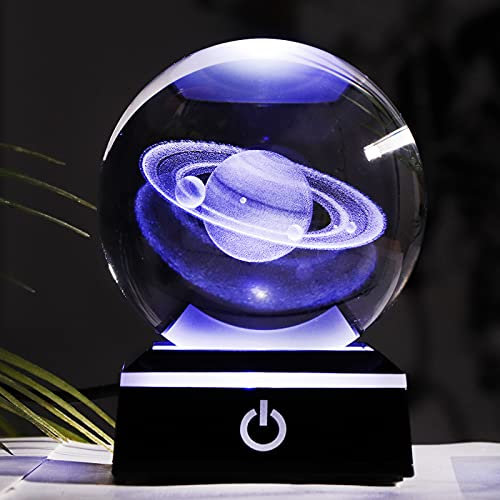 Bola de Cristal Saturno Modelo 3.16 pulgadas 3D Laser Grabar Planeta Globo con Lámpara LED Home Ornamento Astronomía Regalos