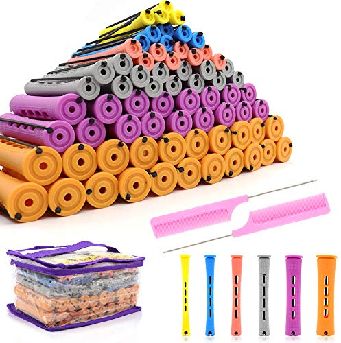 120Pcs Hair Perm Rods Set, 6 Sizes Plastic Hair Cold Wave Rods, Heatless Perming Rods Hair Curlers Rollers with Pintail Comb for Long Short Straight Curly Natural Hair DIY Hairdressing Styling Tools