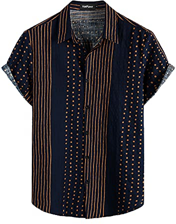 VATPAVE Mens Summer Tropical Shirts Short Sleeve Button Down Aloha Hawaiian Shirts Large Navy Stripe