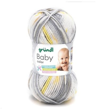 Gründl Baby color (Strick- und Häkelgarn mit wollartigem Charakter aus 70% Polyacryl und 30% Polyamid, 50 g / 150 m, Nadelstärke: 3,5-4,5, 1 x 50 g), hellgrau natur dunkelgrau gelb multicolor