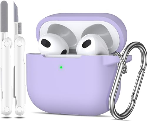 MHYALUDO AirPods 3rd Generation Case Cover 2021, Military Grade Anti-Fall Soft Silicone Shock-Absorbing Protective AirPods 3 Case Skin with Keychain and Cleaning kit, Front LED Visible, Grape purple