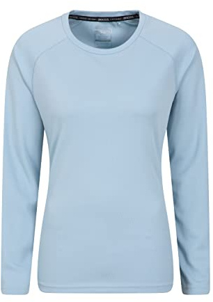 Mountain Warehouse Endurance Womens Top - Lightweight Ladies Top, Long Sleeve Tee, Quick Drying Tshirt, UV Protection Tee Shirt - for Spring Summer Travel Pale Blue Women's Size 16