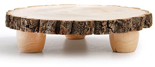 Frcctre 11 Inch Wooden Cake Stand, Round Wooden Cupcake Pedestal, Paulownia Wood Slice with Legs, Rustic Cake Holder and Plant Stand