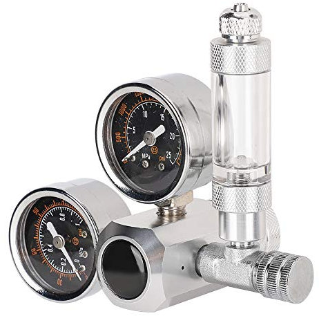 lyrlody CO2-Spender für Aquarien, CO2-Aquarium-Regler für Wasserpflanzen mit Einstellbarem Druck, CO2-Regler mit Doppelanzeige, mit Blasenzähler und Rückschlagventil(Schnittstelle w21.8)