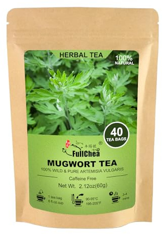 FullChea - Mugwort Tea Bag 40 Teabags, 1.5g/bag - 100% Pure Mugwort leaves Herbal Tea - Rich In Antioxidants