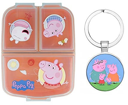 OM SUPPLIES Peppa George Reusable Sandwich Lunch Box 3 Multi Compartment Kids Children School Includes Peppa Keychain (Peppa)