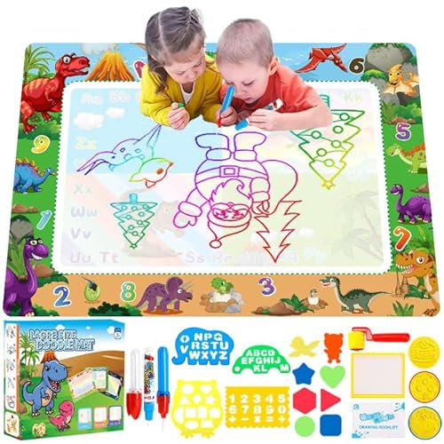 Purpledi Kinder Zeichentafeln - Magic Doodle Malmatte 120 * 90cm, Aqua Drawing Painting Matte mit 3 Magic Stifte & Stempelset, Wasser Doodle Zeichnung Matte für Toddler 1,2,3,4,5,6 Jahre